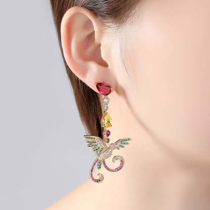 Lab grown diamond  earrings Asymmetric creative phoenix earrings-Mix MIx Style