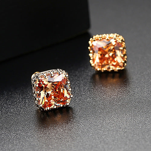 Dainty Pink - Purple -Red Cushion Moissanite Diamonds Elegant 18k Vermeil Gold Plated Vintage Retro Stud Earrings | Mix Mix Style-Mix MIx Style