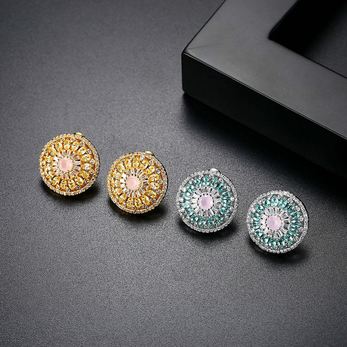 Circle Flower Multicolor Moissanite Diamonds Luxury 18k Vermeil Gold Plated Retro Stud Earrings | Mix Mix Style-Mix MIx Style