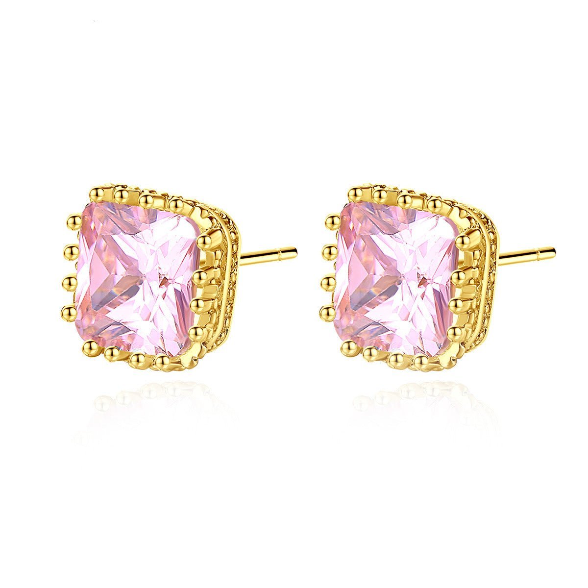 Dainty Pink - Purple -Red Cushion Moissanite Diamonds Elegant 18k Vermeil Gold Plated Vintage Retro Stud Earrings | Mix Mix Style-Mix MIx Style