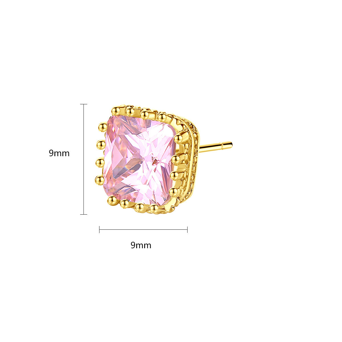 Dainty Pink - Purple -Red Cushion Moissanite Diamonds Elegant 18k Vermeil Gold Plated Vintage Retro Stud Earrings | Mix Mix Style-Mix MIx Style