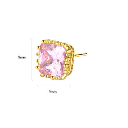 Dainty Pink - Purple -Red Cushion Moissanite Diamonds Elegant 18k Vermeil Gold Plated Vintage Retro Stud Earrings | Mix Mix Style-Mix MIx Style