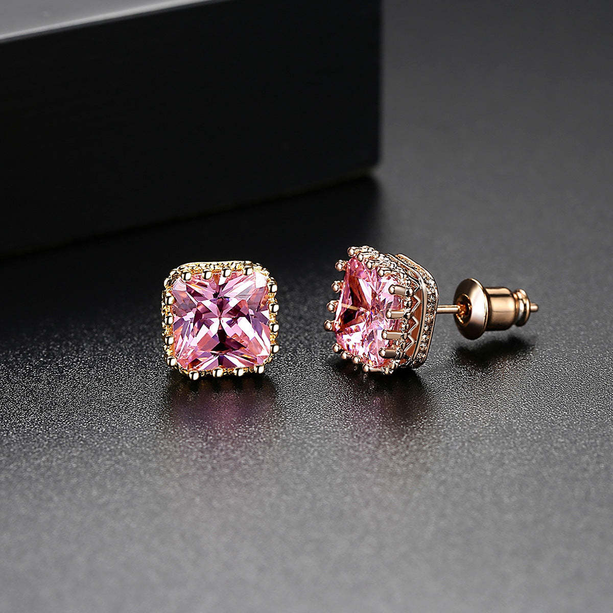 Dainty Pink - Purple -Red Cushion Moissanite Diamonds Elegant 18k Vermeil Gold Plated Vintage Retro Stud Earrings | Mix Mix Style-Mix MIx Style