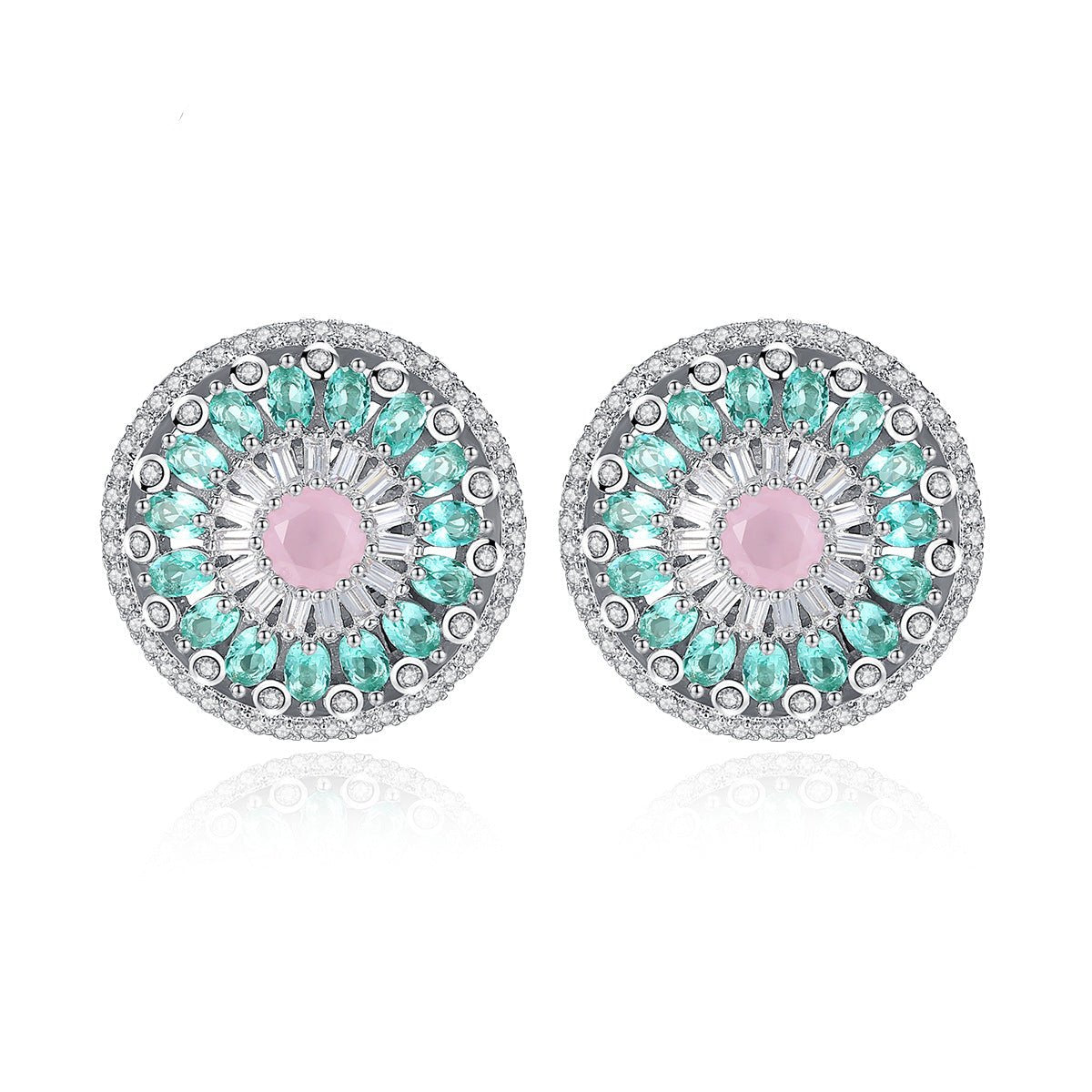 Circle Flower Multicolor Moissanite Diamonds Luxury 18k Vermeil Gold Plated Retro Stud Earrings | Mix Mix Style-Mix MIx Style