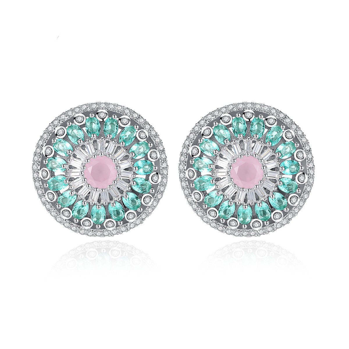 Circle Flower Multicolor Moissanite Diamonds Luxury 18k Vermeil Gold Plated Retro Stud Earrings | Mix Mix Style-Mix MIx Style