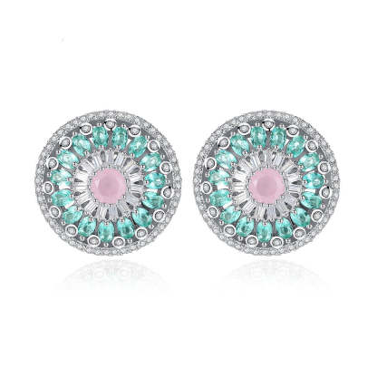 Circle Flower Multicolor Moissanite Diamonds Luxury 18k Vermeil Gold Plated Retro Stud Earrings | Mix Mix Style-Mix MIx Style