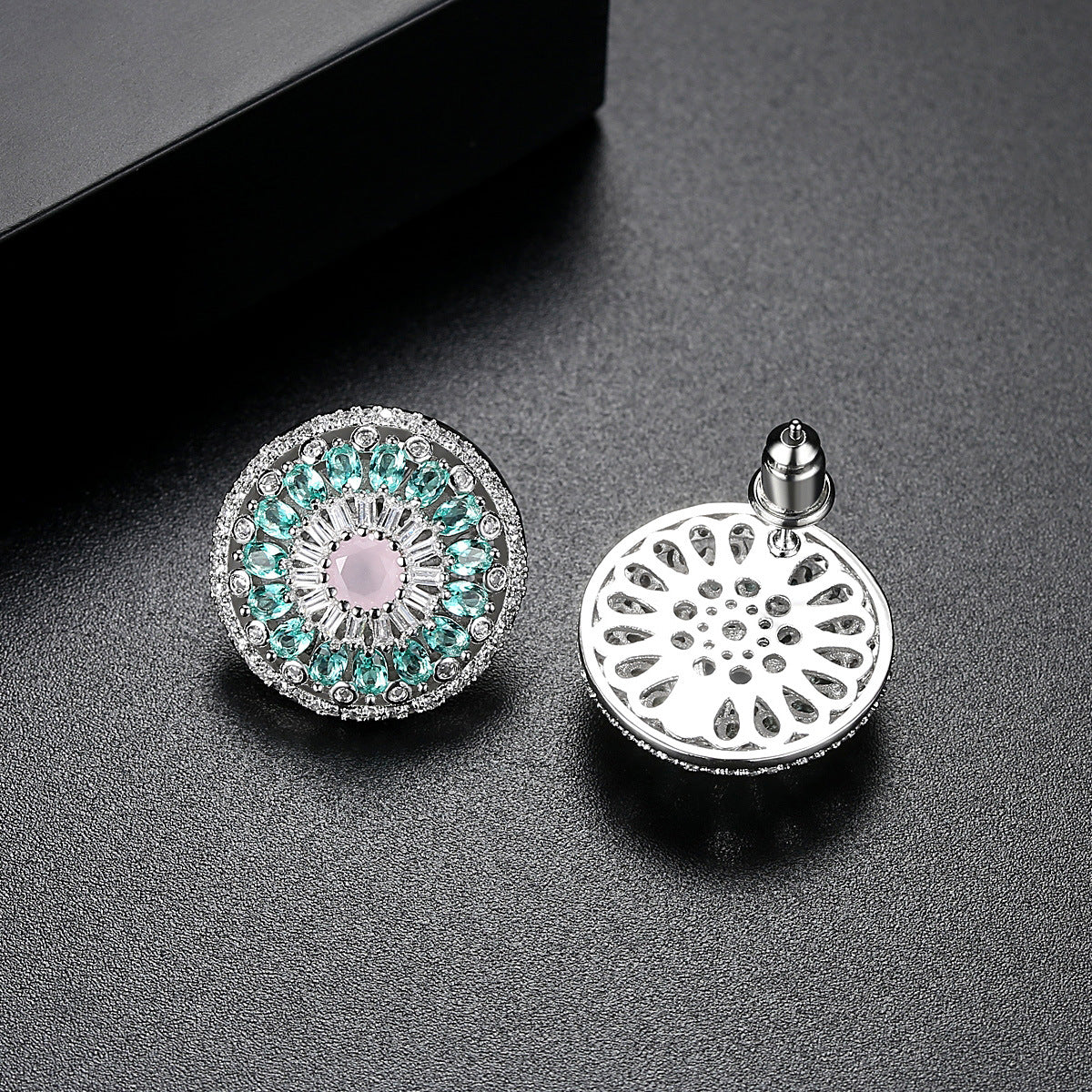 Circle Flower Multicolor Moissanite Diamonds Luxury 18k Vermeil Gold Plated Retro Stud Earrings | Mix Mix Style-Mix MIx Style