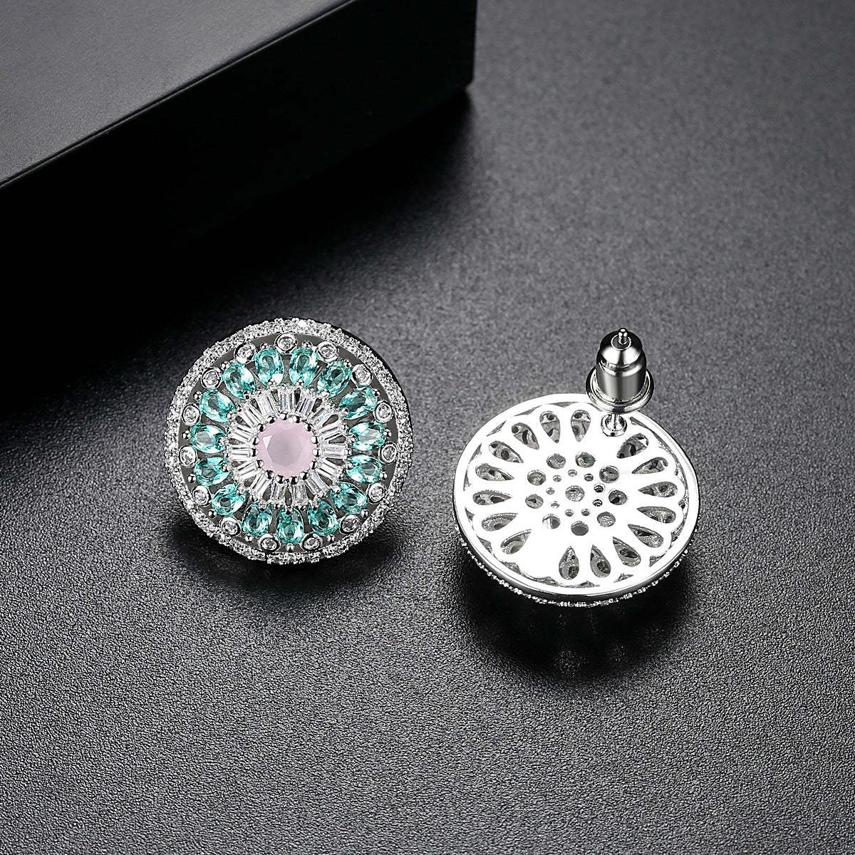 Circle Flower Multicolor Moissanite Diamonds Luxury 18k Vermeil Gold Plated Retro Stud Earrings | Mix Mix Style-Mix MIx Style