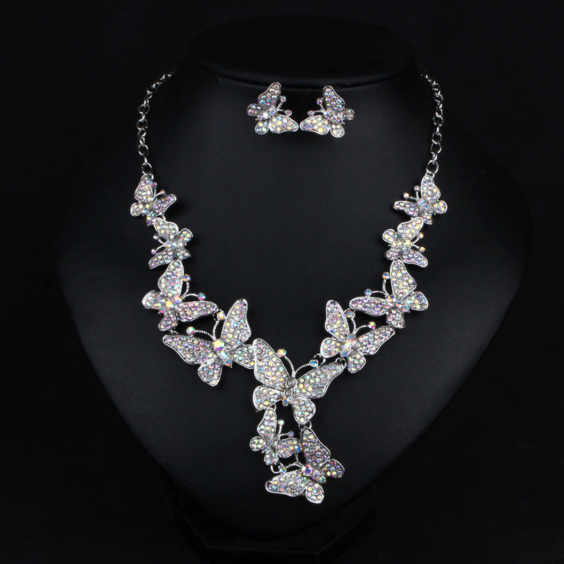 Multicolor Butteflies Retro Classic Pendant Full Diamonds Luxurious 18k Gold Plated Necklace & Earrings Jewelry Set | Mix Mix Style-Mix MIx Style