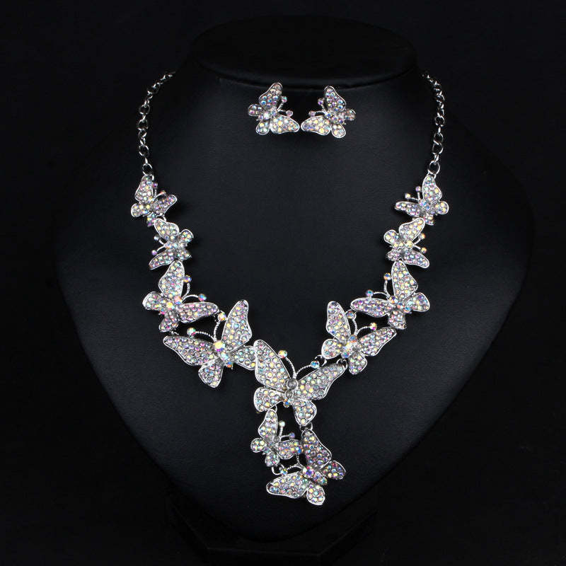 Multicolor Butteflies Retro Classic Pendant Full Diamonds Luxurious 18k Gold Plated Necklace & Earrings Jewelry Set | Mix Mix Style-Mix MIx Style