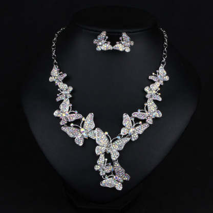 Multicolor Butteflies Retro Classic Pendant Full Diamonds Luxurious 18k Gold Plated Necklace & Earrings Jewelry Set | Mix Mix Style-Mix MIx Style