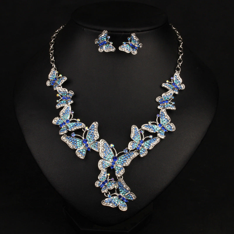 Multicolor Butteflies Retro Classic Pendant Full Diamonds Luxurious 18k Gold Plated Necklace & Earrings Jewelry Set | Mix Mix Style-Mix MIx Style