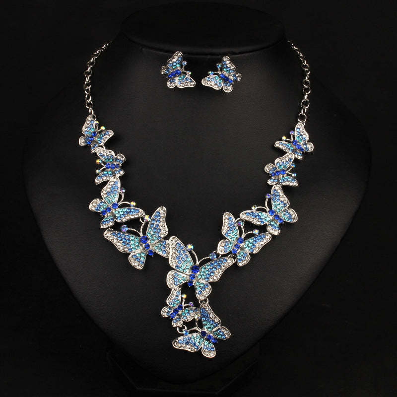 Multicolor Butteflies Retro Classic Pendant Full Diamonds Luxurious 18k Gold Plated Necklace & Earrings Jewelry Set | Mix Mix Style-Mix MIx Style