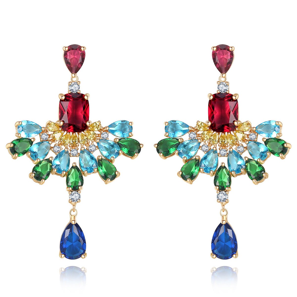Multicolor Dazzling Pear Cut Moissanite Diamonds Luxury 18k Vermeil Gold Plated Vintage Retro Drop Earrings | Mix Mix Style-Mix MIx Style