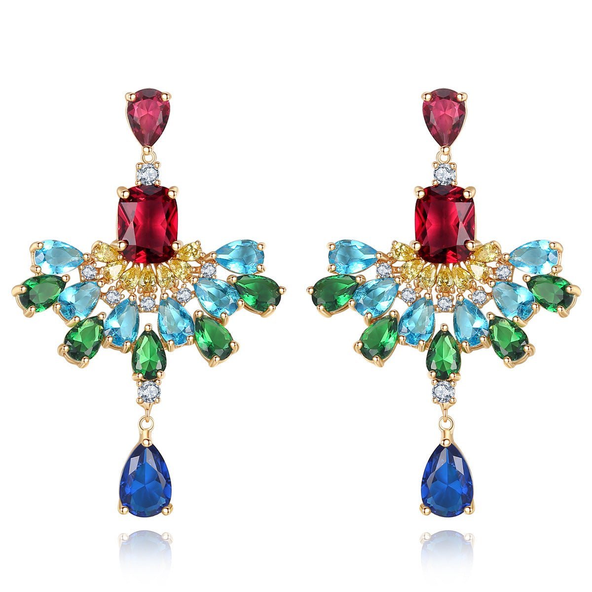 Multicolor Dazzling Pear Cut Moissanite Diamonds Luxury 18k Vermeil Gold Plated Vintage Retro Drop Earrings | Mix Mix Style-Mix MIx Style