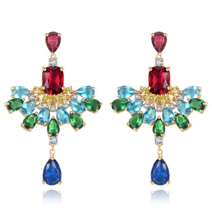 Multicolor Dazzling Pear Cut Moissanite Diamonds Luxury 18k Vermeil Gold Plated Vintage Retro Drop Earrings | Mix Mix Style-Mix MIx Style
