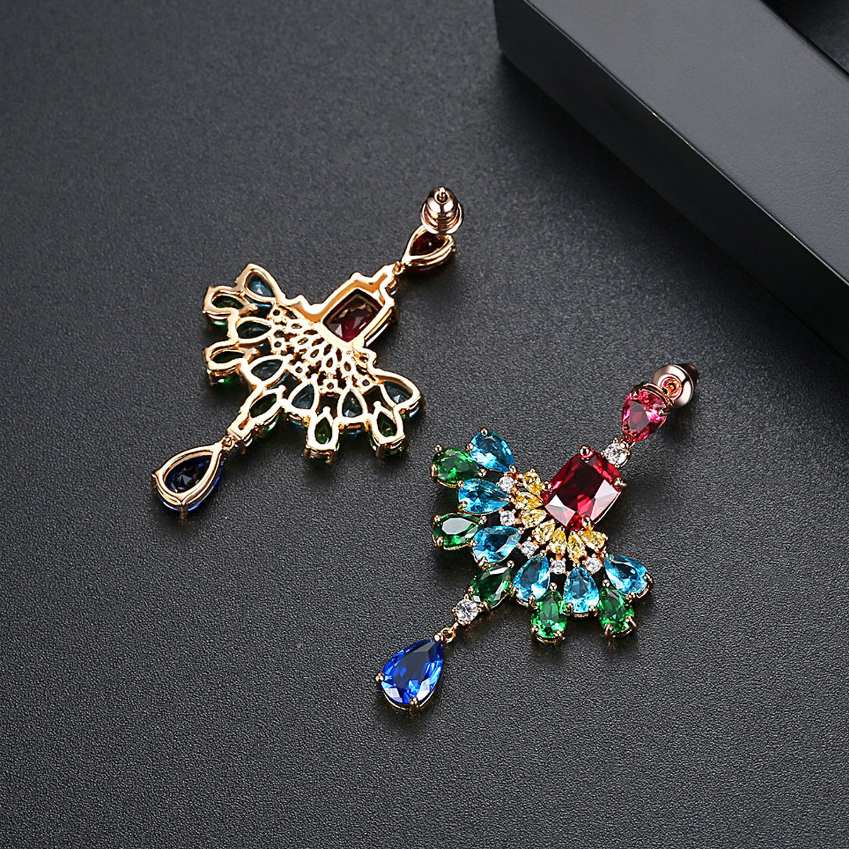 Multicolor Dazzling Pear Cut Moissanite Diamonds Luxury 18k Vermeil Gold Plated Vintage Retro Drop Earrings | Mix Mix Style-Mix MIx Style