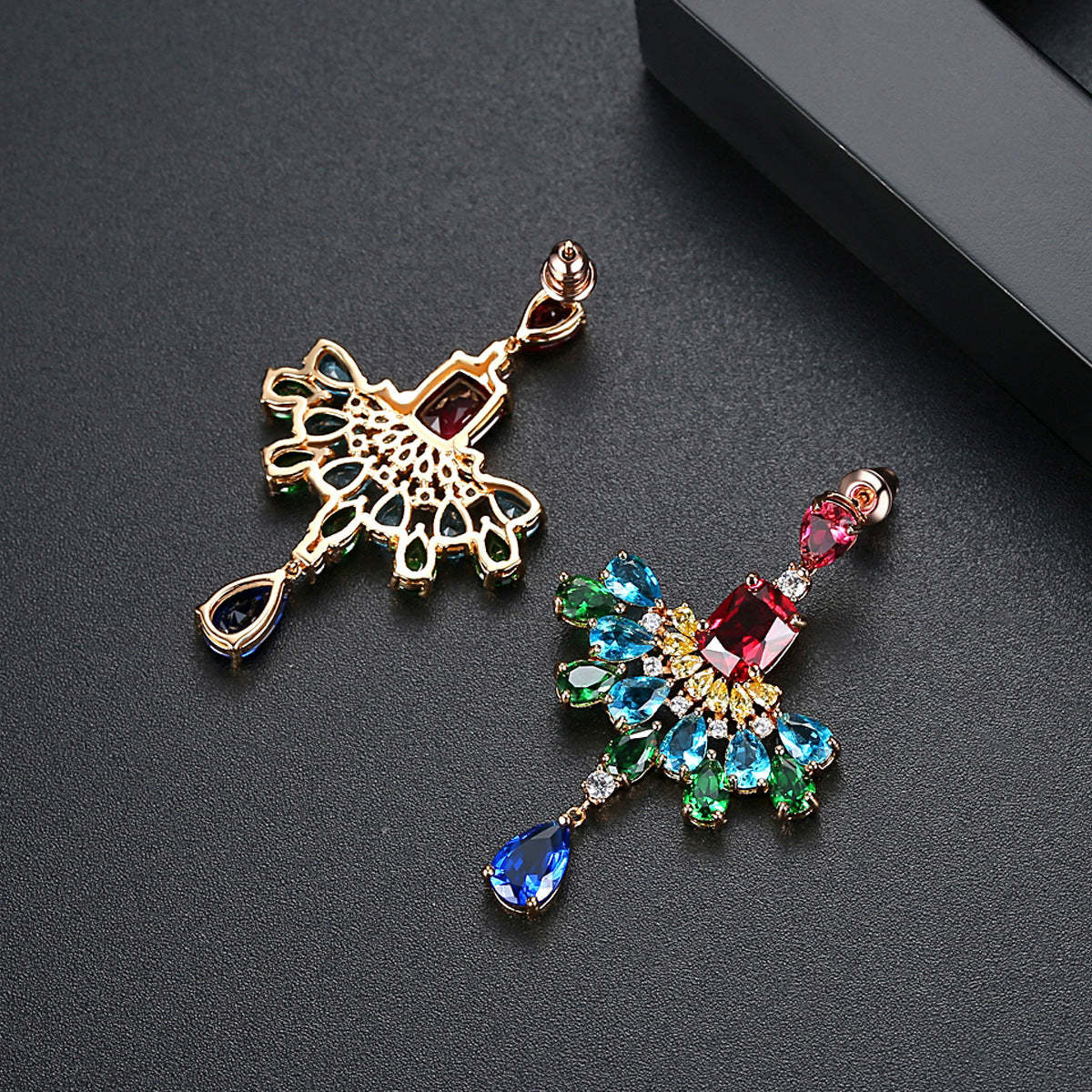 Multicolor Dazzling Pear Cut Moissanite Diamonds Luxury 18k Vermeil Gold Plated Vintage Retro Drop Earrings | Mix Mix Style-Mix MIx Style