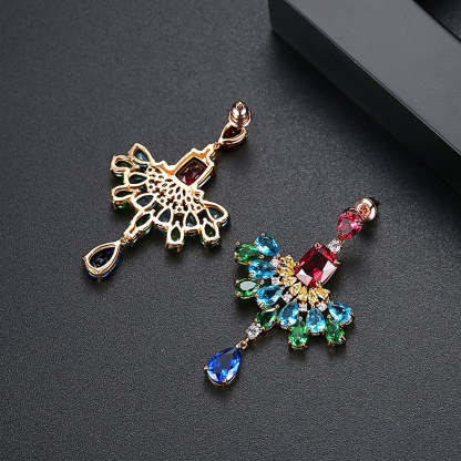 Multicolor Dazzling Pear Cut Moissanite Diamonds Luxury 18k Vermeil Gold Plated Vintage Retro Drop Earrings | Mix Mix Style-Mix MIx Style