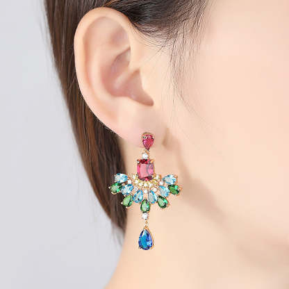Multicolor Dazzling Pear Cut Moissanite Diamonds Luxury 18k Vermeil Gold Plated Vintage Retro Drop Earrings | Mix Mix Style-Mix MIx Style