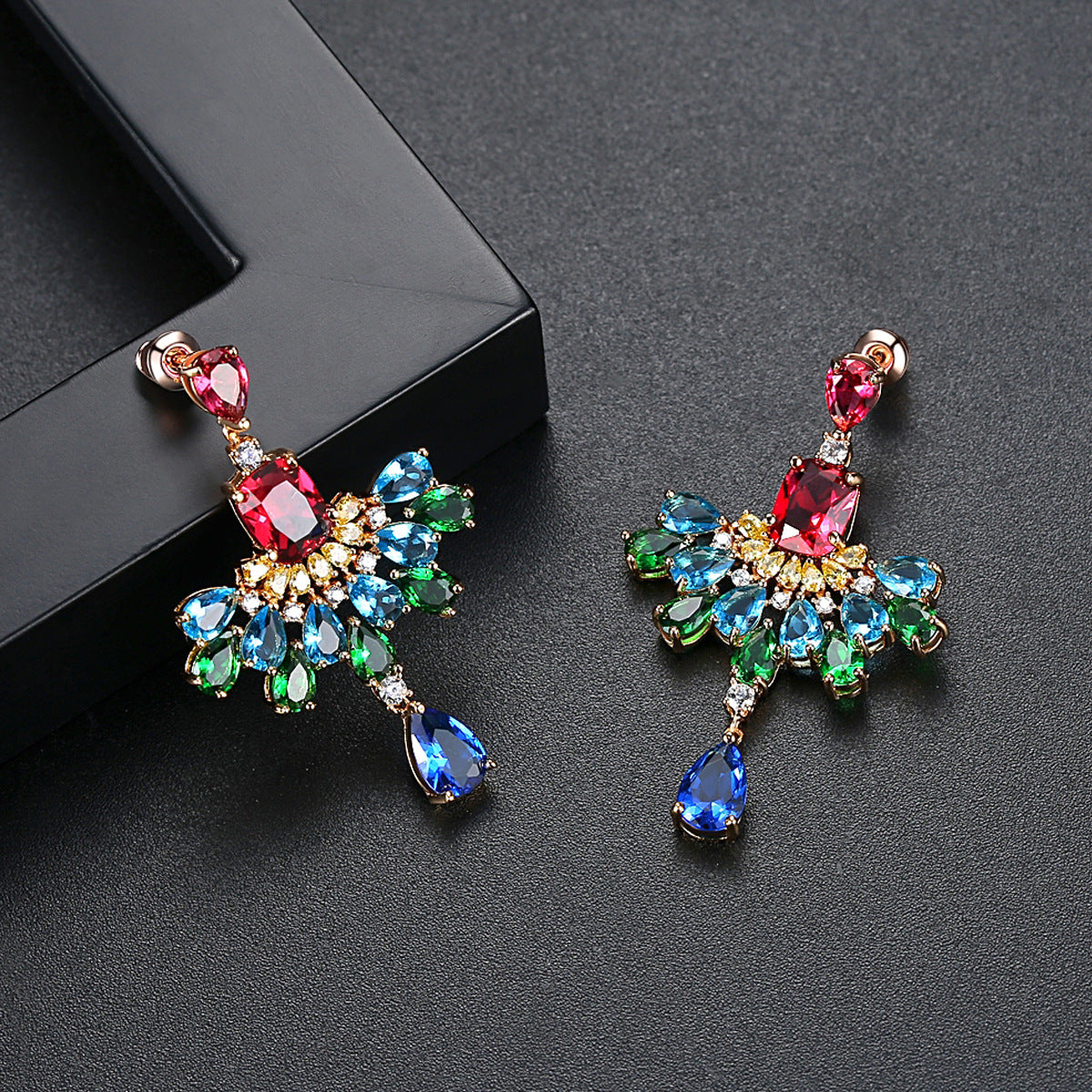 Multicolor Dazzling Pear Cut Moissanite Diamonds Luxury 18k Vermeil Gold Plated Vintage Retro Drop Earrings | Mix Mix Style-Mix MIx Style