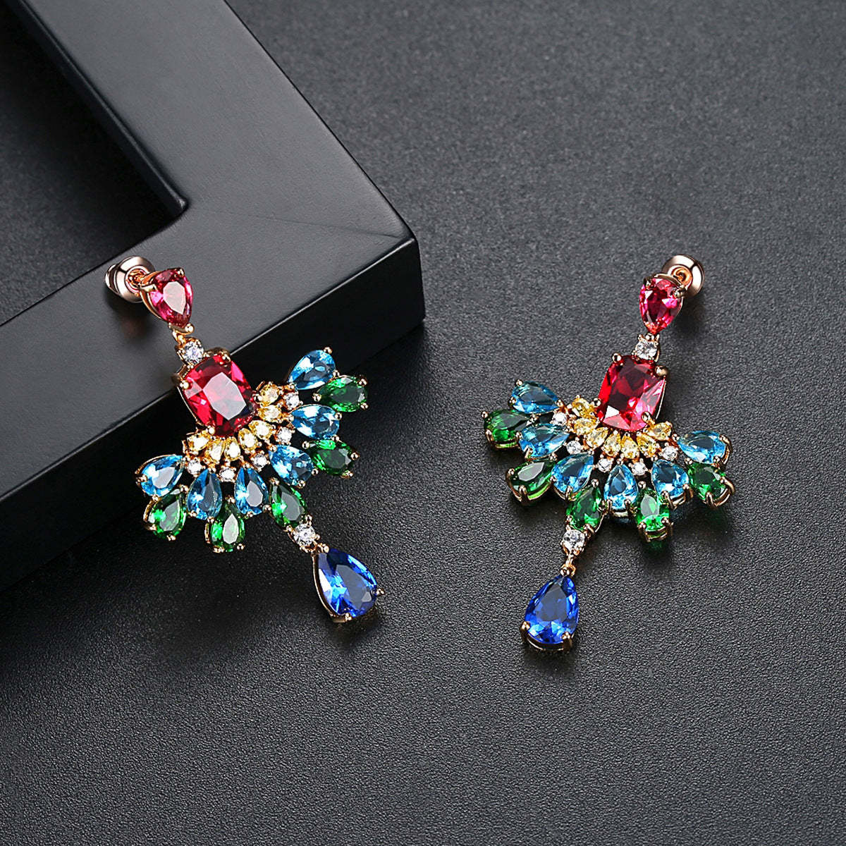 Multicolor Dazzling Pear Cut Moissanite Diamonds Luxury 18k Vermeil Gold Plated Vintage Retro Drop Earrings | Mix Mix Style-Mix MIx Style
