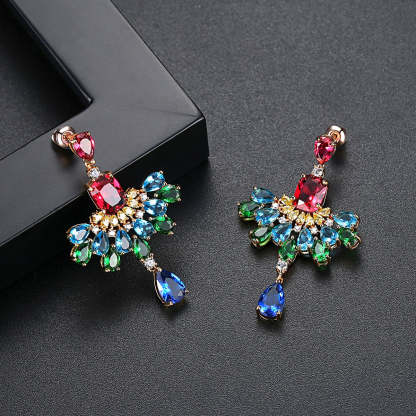 Multicolor Dazzling Pear Cut Moissanite Diamonds Luxury 18k Vermeil Gold Plated Vintage Retro Drop Earrings | Mix Mix Style-Mix MIx Style