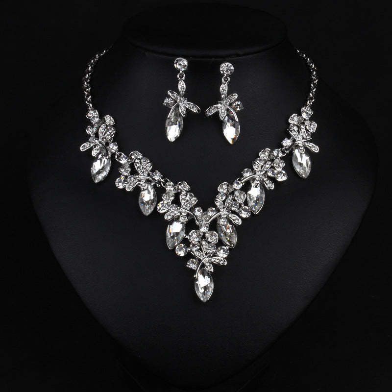 Vintage Multicolor Retro Oval Diamonds Luxurious 18k Gold Plated Necklace Earrings Jewelry Set | Mix Mix Style-Mix MIx Style