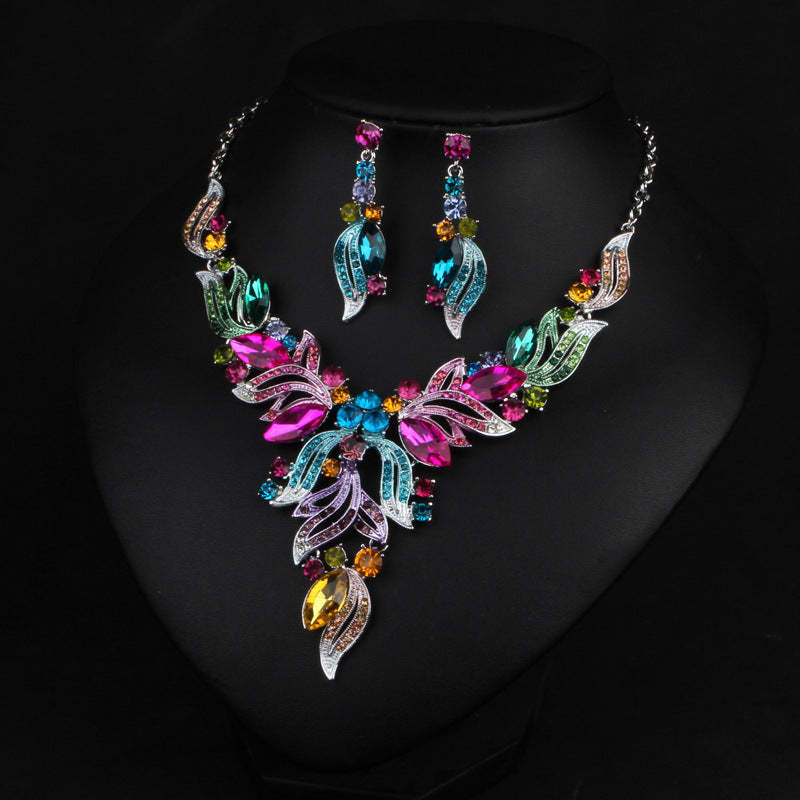 Geometric Vintage Multicolor Diamonds Luxury 18k Gold Plated Necklace & Drop Earrings Jewelry Set | Mix Mix Style-Mix MIx Style