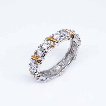 Silver & Gold Antique Band Round Diamonds Dainty 18k White Gold Plated Ring Jewelry | Mix Mix Style-Mix MIx Style