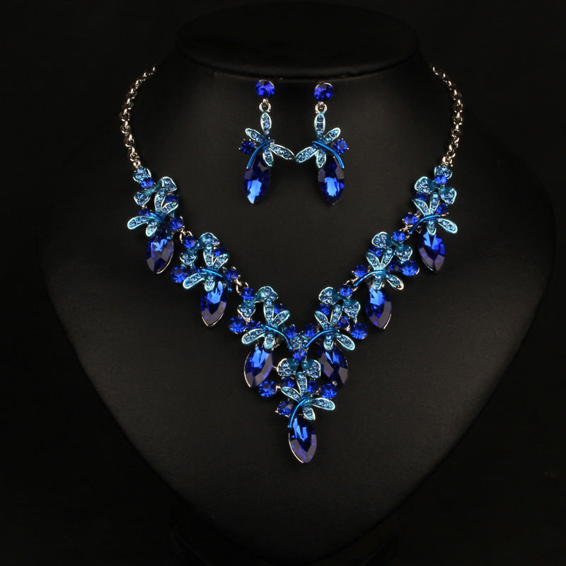 Vintage Multicolor Retro Oval Diamonds Luxurious 18k Gold Plated Necklace Earrings Jewelry Set | Mix Mix Style-Mix MIx Style