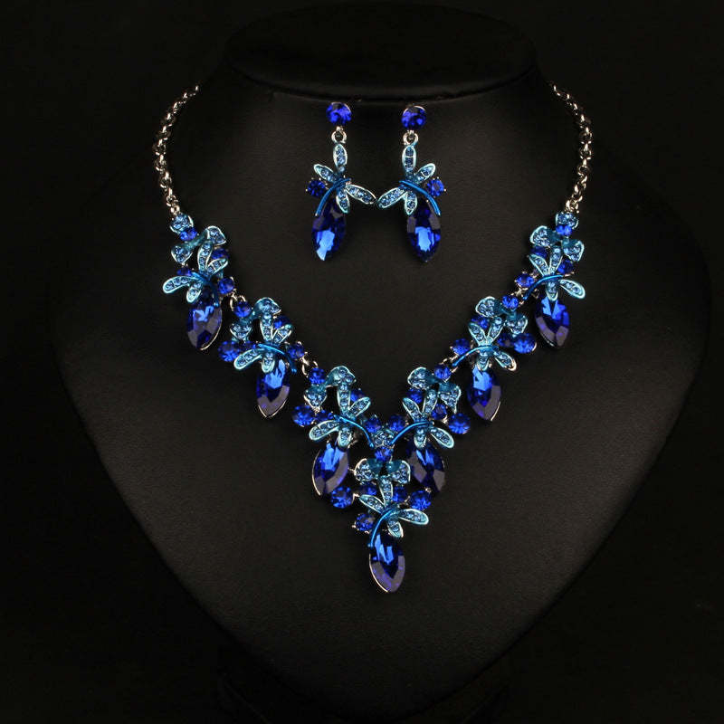 Vintage Multicolor Retro Oval Diamonds Luxurious 18k Gold Plated Necklace Earrings Jewelry Set | Mix Mix Style-Mix MIx Style