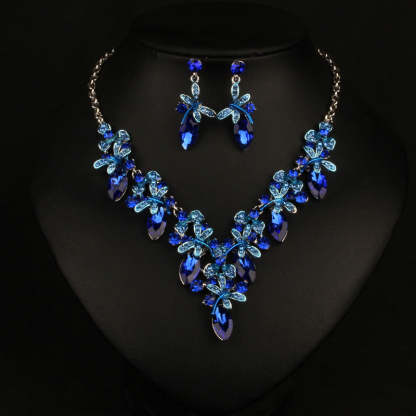 Vintage Multicolor Retro Oval Diamonds Luxurious 18k Gold Plated Necklace Earrings Jewelry Set | Mix Mix Style-Mix MIx Style
