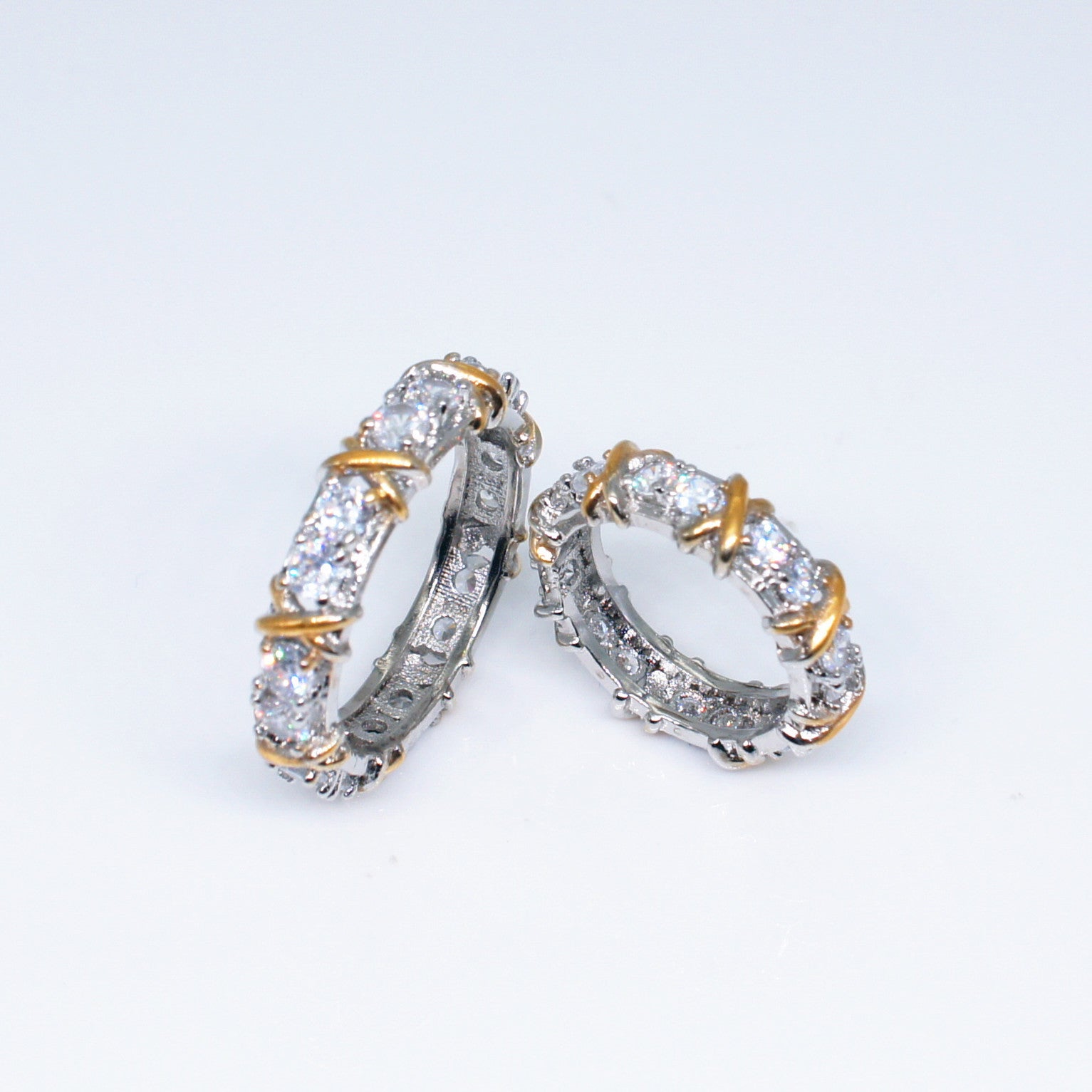 Silver & Gold Antique Band Round Diamonds Dainty 18k White Gold Plated Ring Jewelry | Mix Mix Style-Mix MIx Style