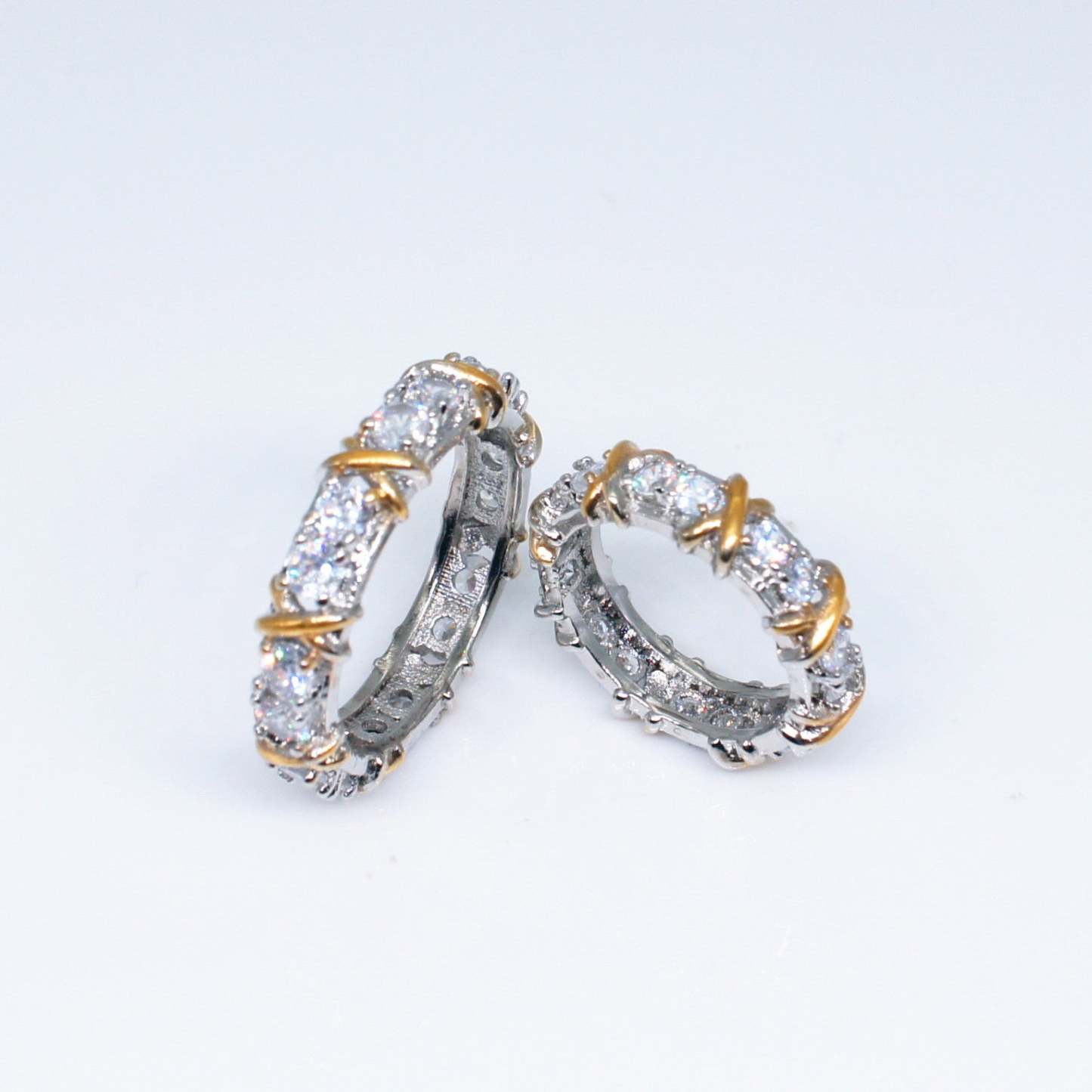 Silver & Gold Antique Band Round Diamonds Dainty 18k White Gold Plated Ring Jewelry | Mix Mix Style-Mix MIx Style