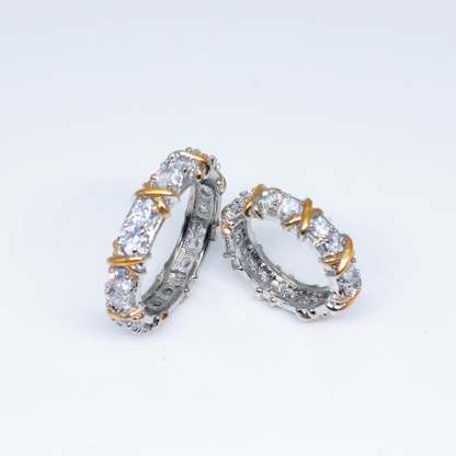 Silver & Gold Antique Band Round Diamonds Dainty 18k White Gold Plated Ring Jewelry | Mix Mix Style-Mix MIx Style