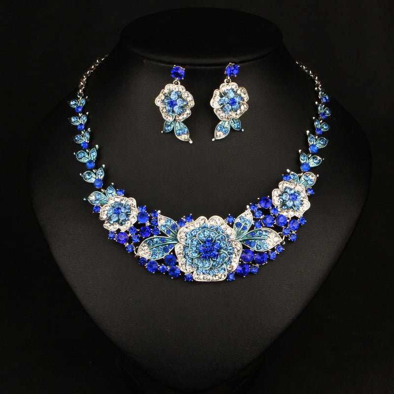 Flowers Multicolor Vintage Pendant Full Diamonds Luxury 18k Gold Plated Necklace Earrings Jewelry Set | Mix Mix Style-Mix MIx Style