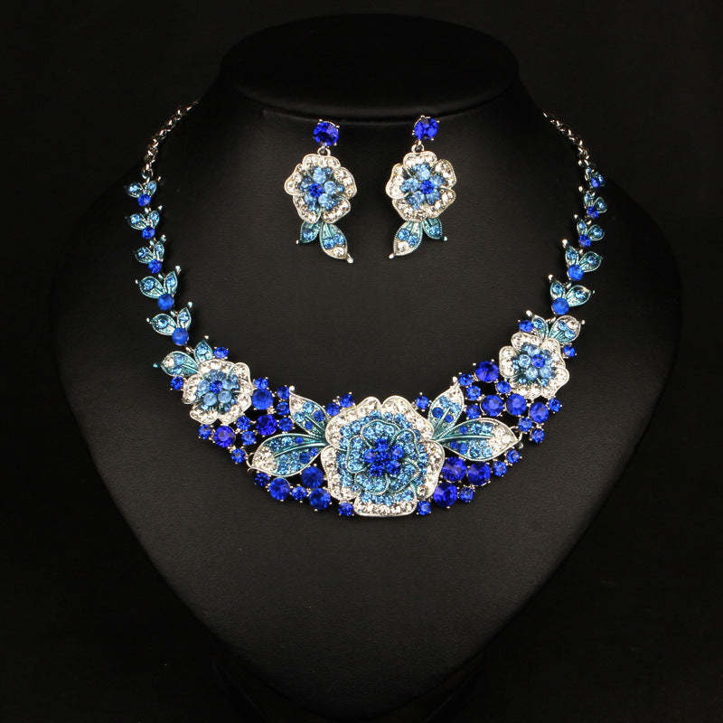 Flowers Multicolor Vintage Pendant Full Diamonds Luxury 18k Gold Plated Necklace Earrings Jewelry Set | Mix Mix Style-Mix MIx Style