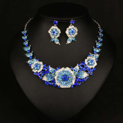 Flowers Multicolor Vintage Pendant Full Diamonds Luxury 18k Gold Plated Necklace Earrings Jewelry Set | Mix Mix Style-Mix MIx Style