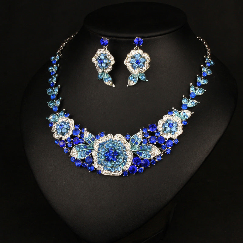 Flowers Multicolor Vintage Pendant Full Diamonds Luxury 18k Gold Plated Necklace Earrings Jewelry Set | Mix Mix Style-Mix MIx Style