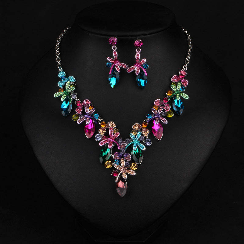 Vintage Multicolor Retro Oval Diamonds Luxurious 18k Gold Plated Necklace Earrings Jewelry Set | Mix Mix Style-Mix MIx Style