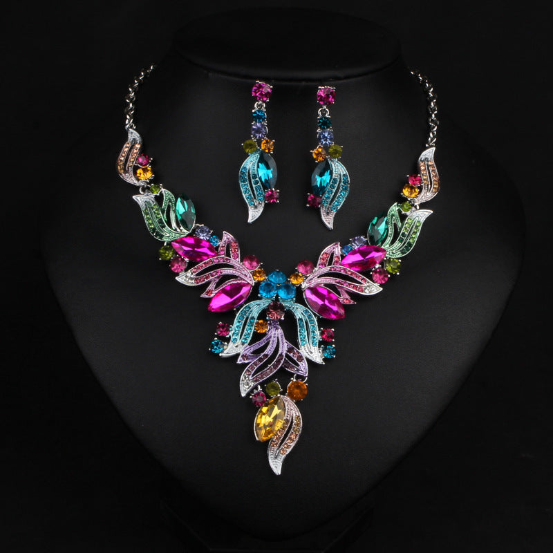 Geometric Vintage Multicolor Diamonds Luxury 18k Gold Plated Necklace & Drop Earrings Jewelry Set | Mix Mix Style-Mix MIx Style