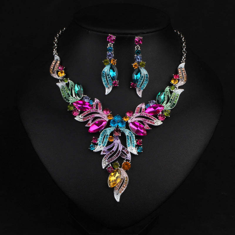 Geometric Vintage Multicolor Diamonds Luxury 18k Gold Plated Necklace & Drop Earrings Jewelry Set | Mix Mix Style-Mix MIx Style