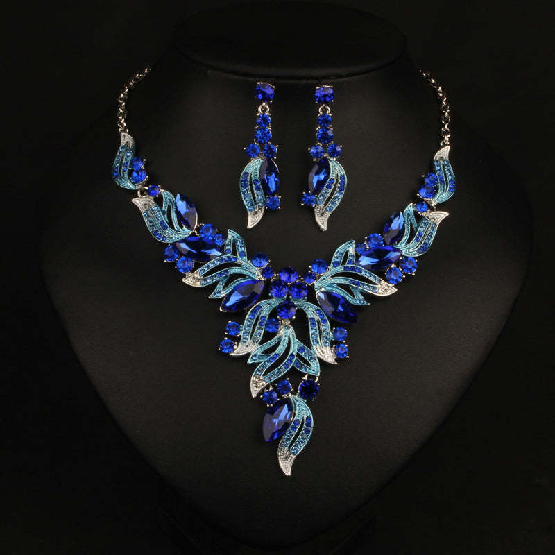 Geometric Vintage Multicolor Diamonds Luxury 18k Gold Plated Necklace & Drop Earrings Jewelry Set | Mix Mix Style-Mix MIx Style