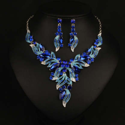 Geometric Vintage Multicolor Diamonds Luxury 18k Gold Plated Necklace & Drop Earrings Jewelry Set | Mix Mix Style-Mix MIx Style