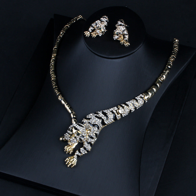 Leopard Leopard Embellished Retro Pendant Akoya Pearl Diamond Luxury 18k Gold Plated Necklace Earring Bracelet Jewelry Set | Mix Mix Style-Mix MIx Style