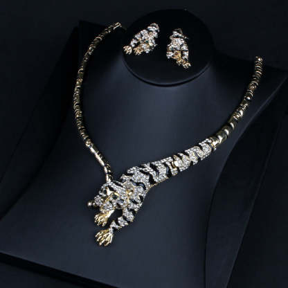 Leopard Leopard Embellished Retro Pendant Akoya Pearl Diamond Luxury 18k Gold Plated Necklace Earring Bracelet Jewelry Set | Mix Mix Style-Mix MIx Style