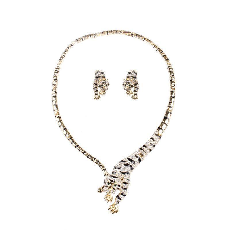 Leopard Leopard Embellished Retro Pendant Akoya Pearl Diamond Luxury 18k Gold Plated Necklace Earring Bracelet Jewelry Set | Mix Mix Style-Mix MIx Style