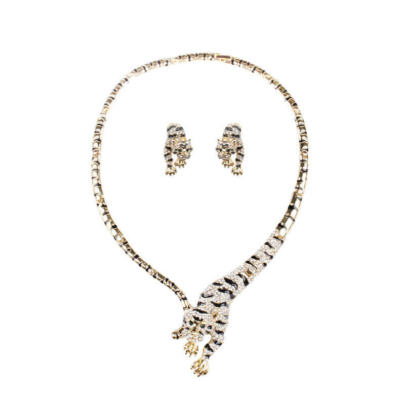 Leopard Leopard Embellished Retro Pendant Akoya Pearl Diamond Luxury 18k Gold Plated Necklace Earring Bracelet Jewelry Set | Mix Mix Style-Mix MIx Style