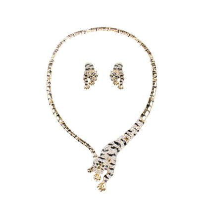 Leopard Leopard Embellished Retro Pendant Akoya Pearl Diamond Luxury 18k Gold Plated Necklace Earring Bracelet Jewelry Set | Mix Mix Style-Mix MIx Style
